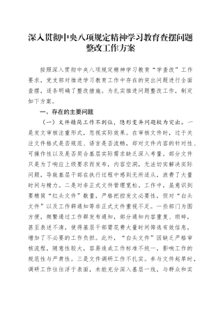 作风建设深入贯彻中央八项规定精神学习教育查摆问题整改工作方案20250418.docx