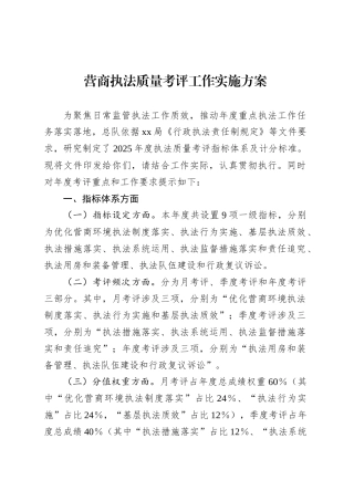 营商执法质量考评工作实施方案.docx