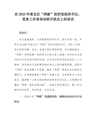 在2025年度全区“两新”组织党组织书记、党务工作者培训班开班式上的讲话.docx