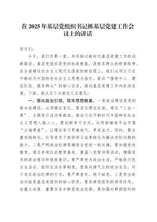 在2025年基层党组织书记抓基层党建工作会议上的讲话.docx
