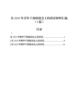在2025年青年干部座谈会上的讲话材料汇编（3篇）.docx