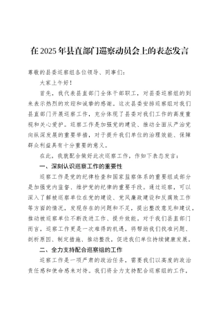 在2025年县直部门巡察动员会上的表态发言.docx