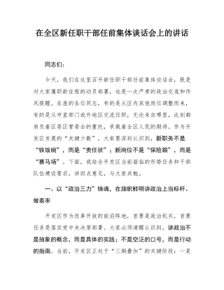 在全区新任职干部任前集体谈话会上的讲话.docx