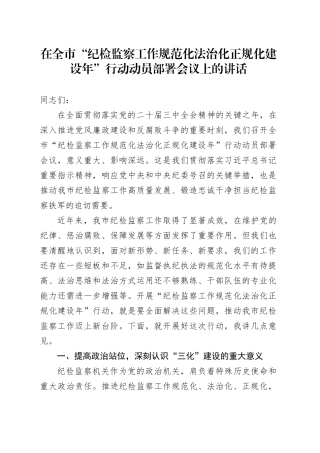 在全市“纪检监察工作规范化法治化正规化建设年”行动动员部署会议上的讲话3.docx