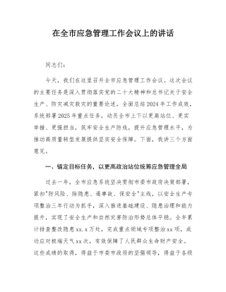在全市应急管理工作会议上的讲话.docx