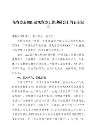 在省委巡视组巡视党委工作动员会上的表态发言.docx