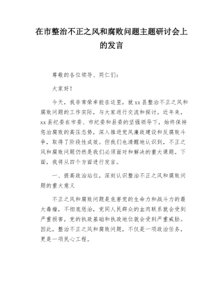在市整治不正之风和腐败问题主题研讨会上的发言.docx