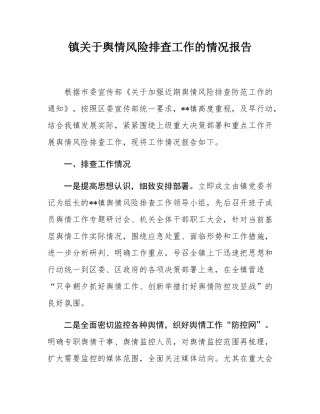 镇关于舆情风险排查工作的情况报告.docx