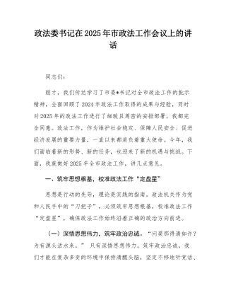 政法委书记在2025年市政法工作会议上的讲话.docx