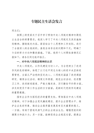 专题民主生活会发言.docx