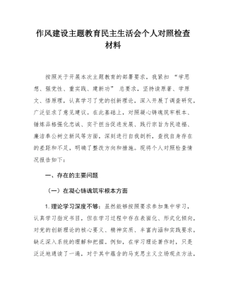 作风建设主教育民主SH会个人对照检查材料.docx