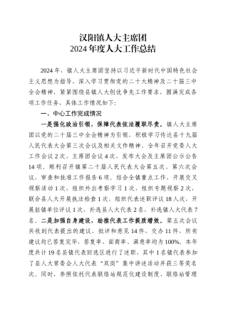 XX镇人大主席团2024年度人大工作总结.docx