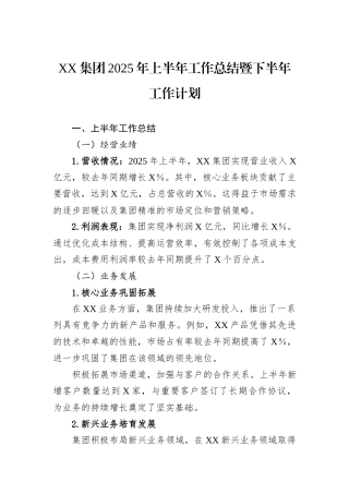 XX集团2025年上半年工作总结暨下半年工作计划.docx