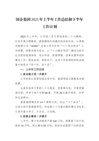 国企集团2025年上半年工作总结和下半年工作计划.docx