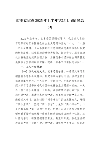 市委党建办2025年上半年党建工作情况总结.docx