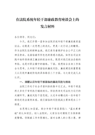在法院系统年轻干部廉政教育座谈会上的发言材料.docx