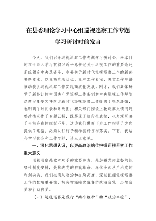 在县委理论学习中心组巡视巡察工作专题学习研讨时的发言.docx
