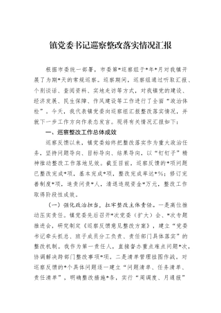 镇党委书记巡察整改落实情况汇报.docx