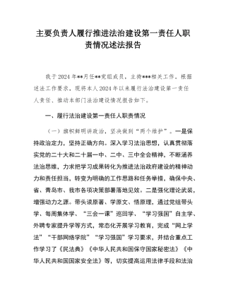 主要负责人履行推进法治建设第一责任人职责情况述法报告.docx