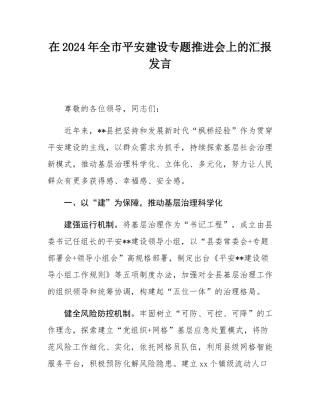 在2024年全市平安建设专题推进会上的汇报发言.docx