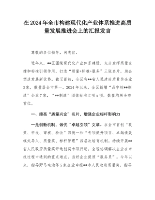 在2024年_全市构建现代化产业体系推进高质量发展推进会上的汇报发言.docx