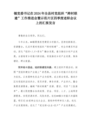 镇党委书记在2024年全县村党组织“跨村联建”工作推进会暨示范片区四季度述职会议上的汇报发言.docx