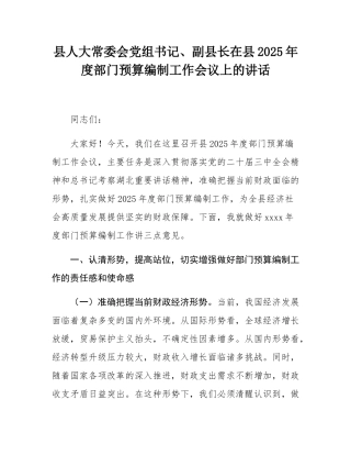 县人大常委会党组书记、副县长在县2025年度部门预算编制工作会议上的讲话.docx