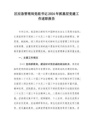 区应急管理局党组书记2024年抓基层党建工作述职报告.docx
