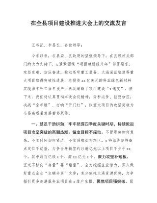 在全县项目建设推进大会上的交流发言.docx
