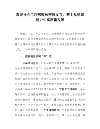 市委社会工作部部长交流发言：链上党建赋能企业高质量发展.docx