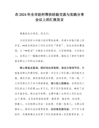 在2024年全市驻村帮扶经验交流与实践分享会议上的汇报发言.docx