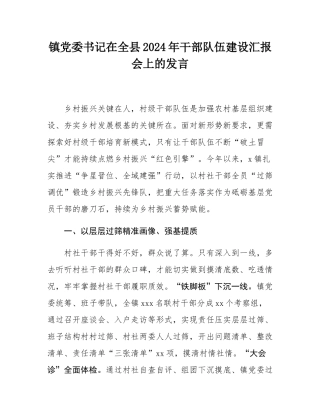 镇党委书记在全县2024年干部队伍建设汇报会上的发言.docx