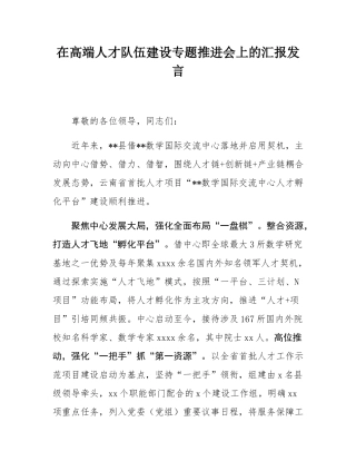 在高端人才队伍建设专题推进会上的汇报发言.docx