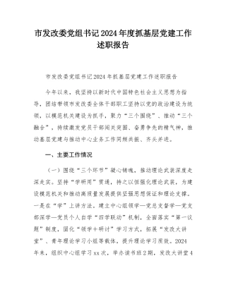 市发改委党组书记2024年度抓基层党建工作述职报告.docx