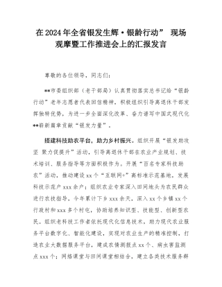 在2024年全省银发生辉·银龄行动” 现场观摩暨工作推进会上的汇报发言.docx