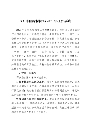 XX市医疗保障局2025年工作要点.docx