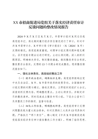 XX市招商促进局党组关于落实经济责任审计反馈问题的整改情况报告.docx
