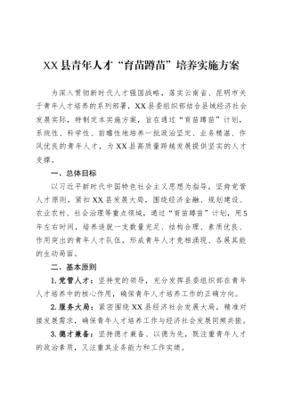 XX县青年人才“育苗蹲苗”培养实施方案.docx