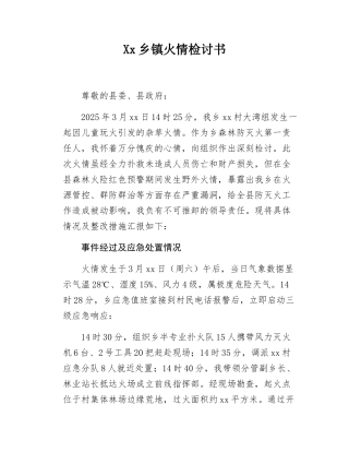 Xx乡镇火情检讨书.docx