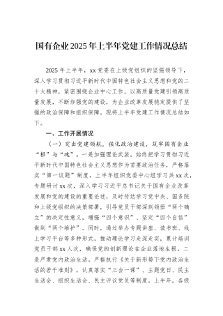 国有企业2025年上半年党建工作情况总结.docx