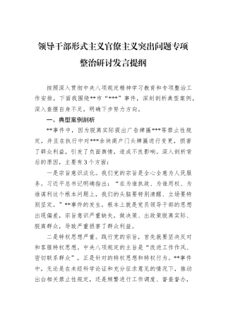 领导干部形式主义官僚主义突出问题专项整治研讨发言提纲.docx
