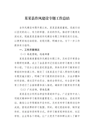 某某县作风建设专题工作总结.docx