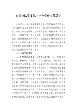 市局支队党支部上半年党建工作总结.docx
