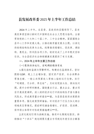 县发展改革委2025年上半年工作总结.docx