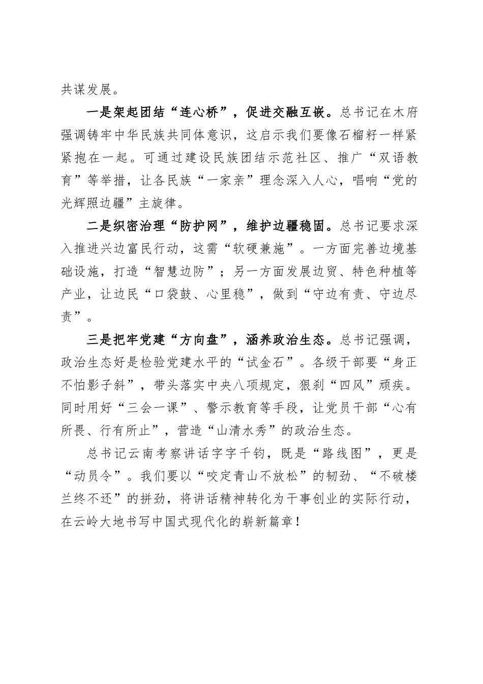 3月第一议题：学习总书记云南考察重要讲话精神交流研讨心得体会.docx_第3页