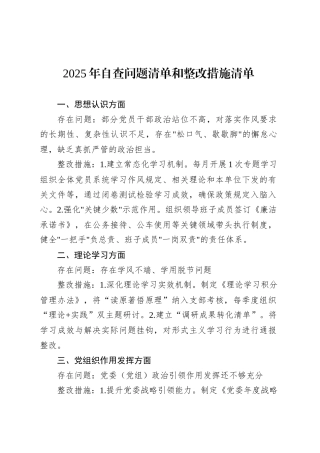 2025年自查问题清单和整改措施清单.docx