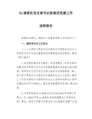 Xx调查队党支部书记抓基层党建工作述职报告.docx