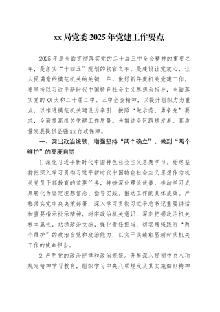 xx局党委2025年党建工作要点.docx