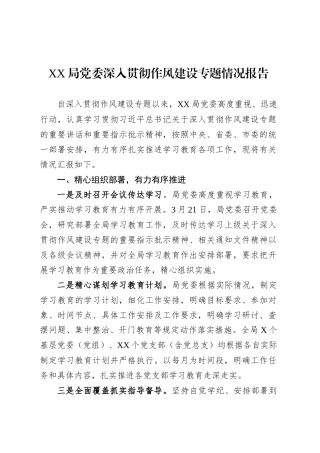 XX局党委深入贯彻作风建设专题情况报告.docx