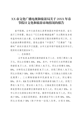 XX市文化广播电视和旅游局关于20XX年春节假日文化和旅游市场情况的报告.docx